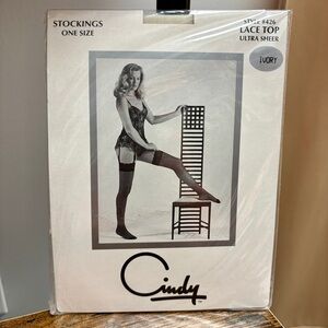(3 Pairs) NEW Cindy Lace Top Ultra Sheer Stockings Thigh High Hosiery 426 Ivory